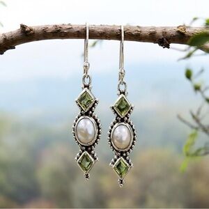 Vintage Irregular Geometric Drop Earrings Inlaid Pearls Gems Hook Earrings